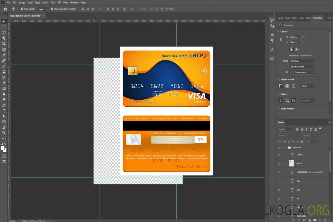Carte électronique visa bancaire de la Banco de Credito del Peru (BCP) du Pérou template